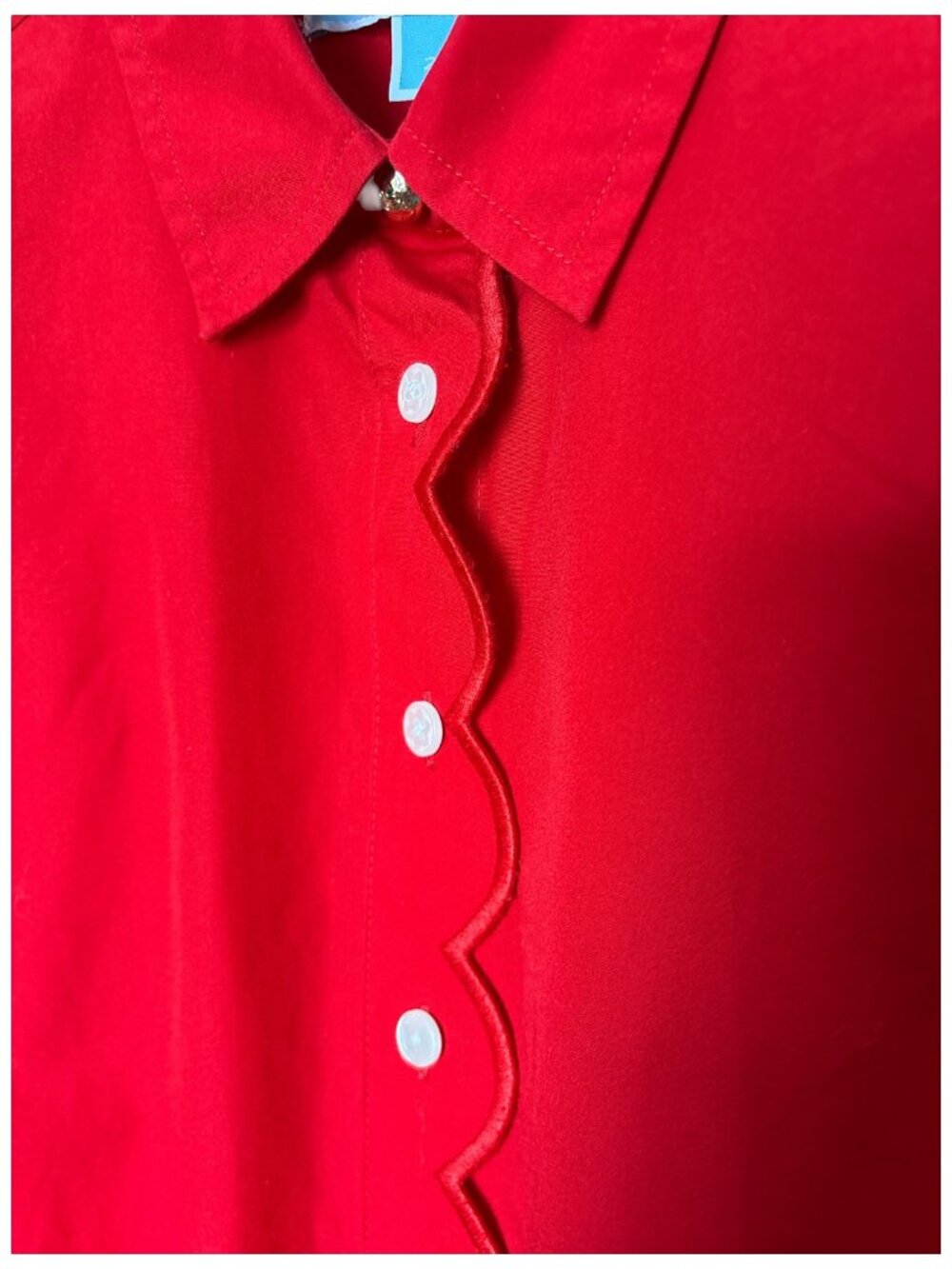 Draper James long-sleeve scalloped front blouse, bright red, size 2. Gorgeous!